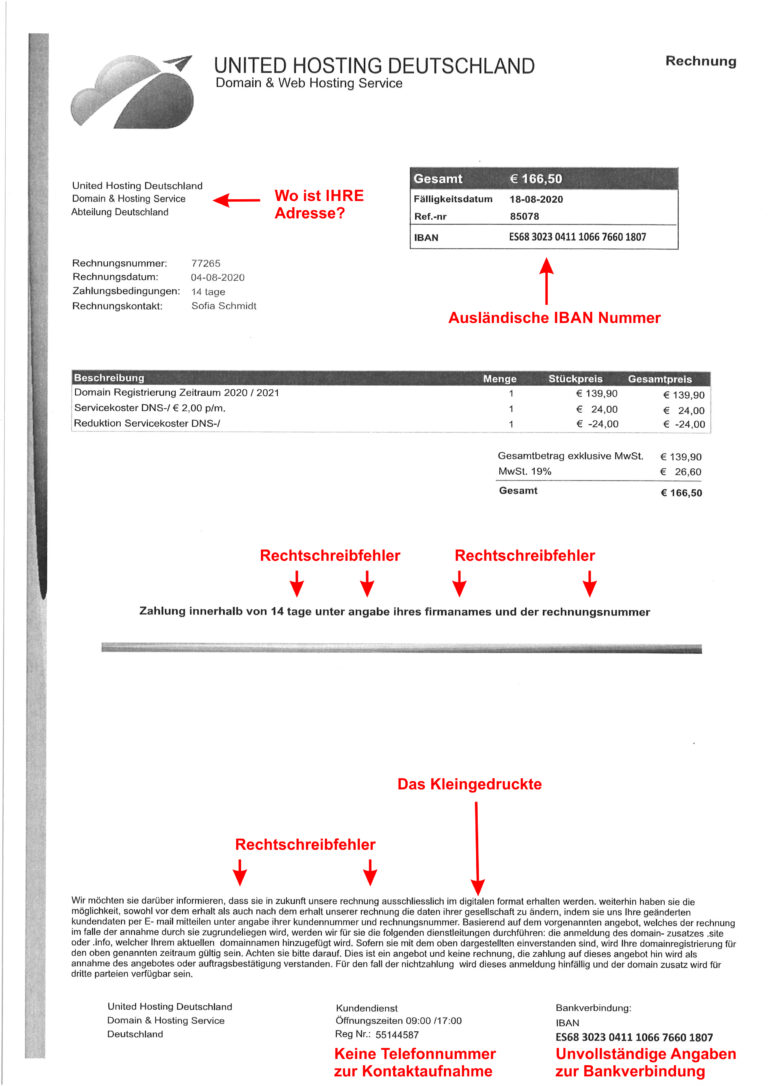 web domain deutschland rechnung fake